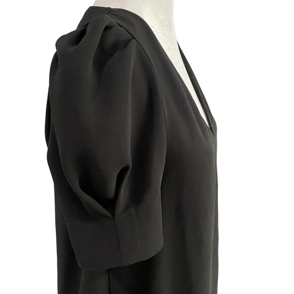 Zara Women Black Short Puff Sleeves Short Mini Dress Flowy V Neck XS - Picture 12 of 14